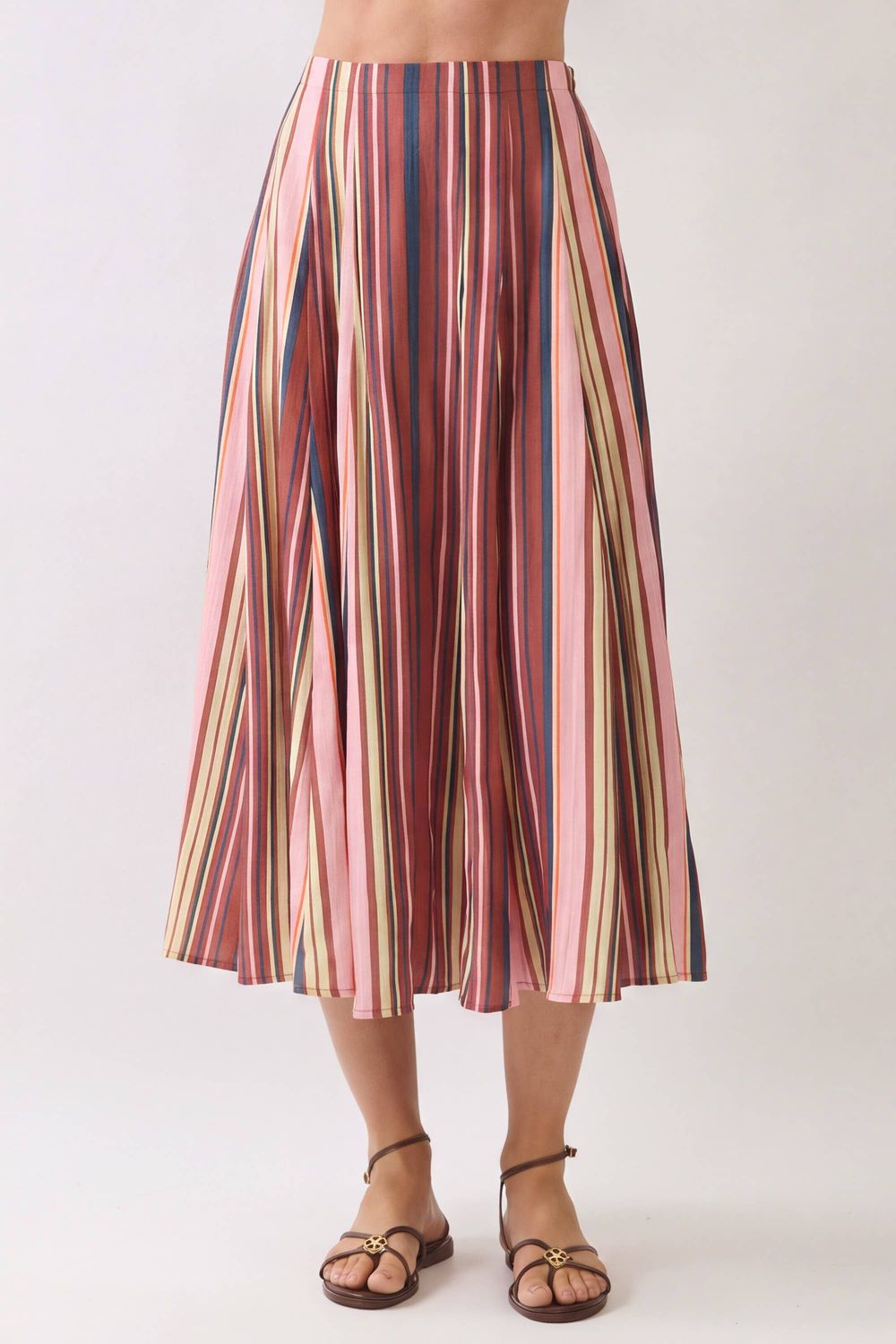 Stripe Back Elastic Waistband Midi Skirt