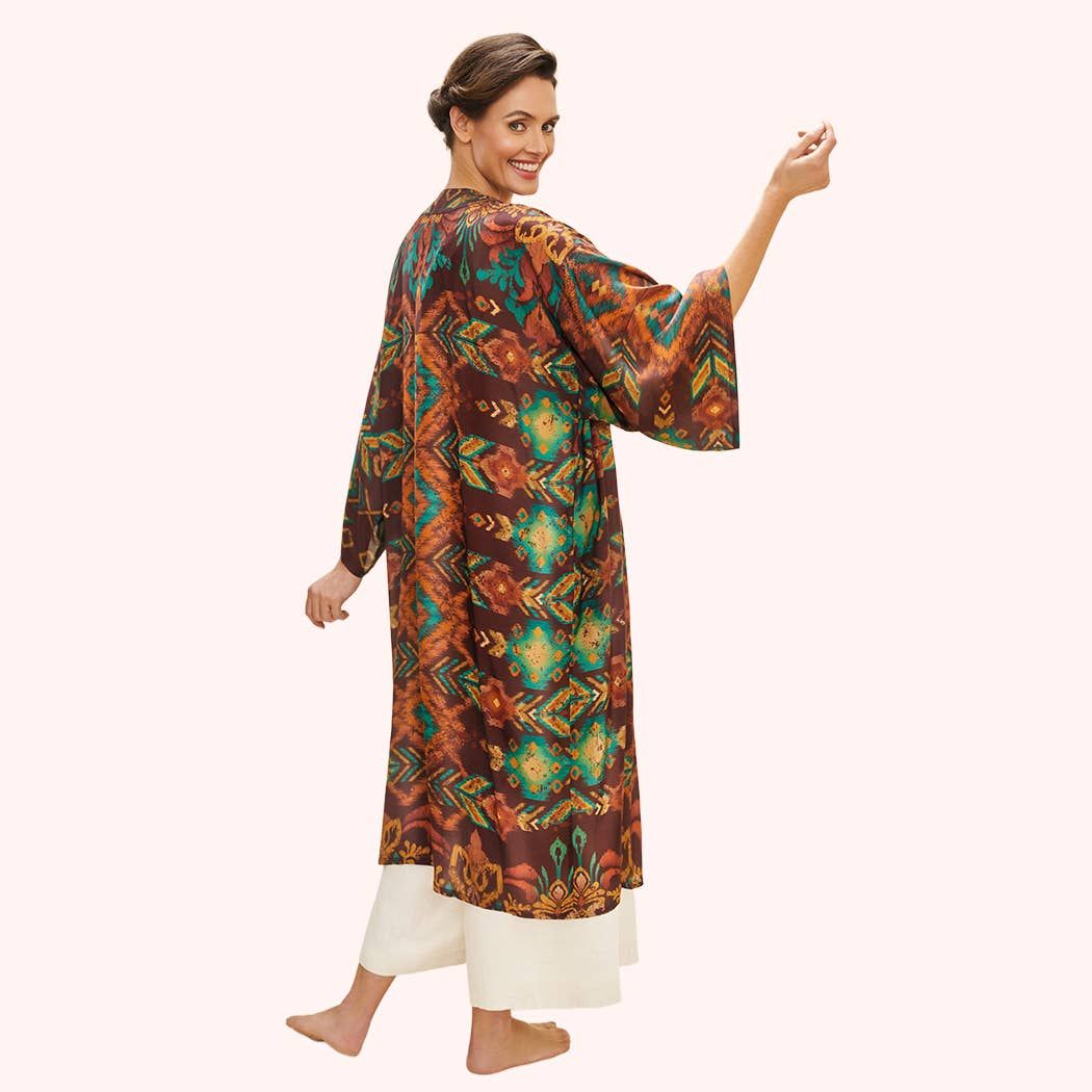 Chocolate Ikat Kimono Gown