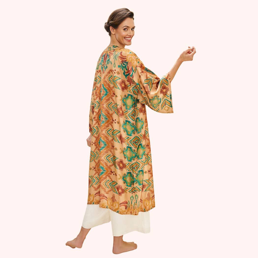 Warm Cream Ikat Kimono Gown