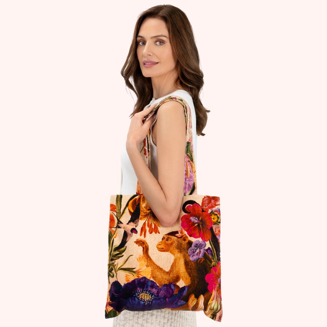 Velvet Tote Bag - Cream Posy
