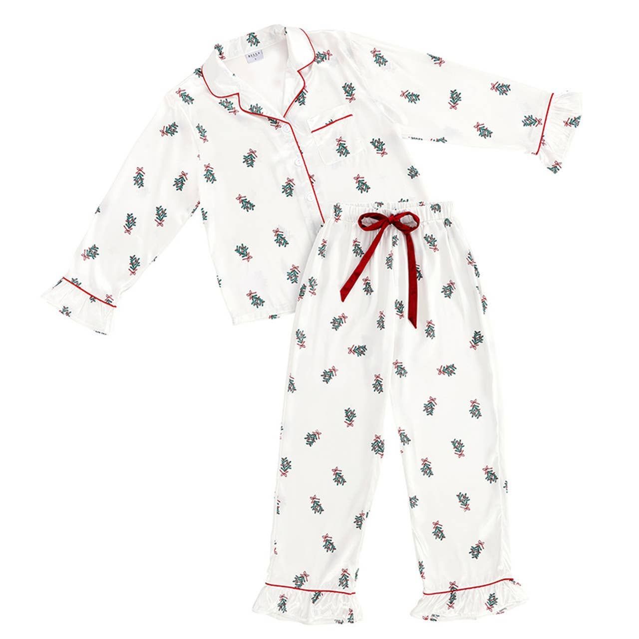 Ruffle PJ Set - Velvet Tie - Mistletoe