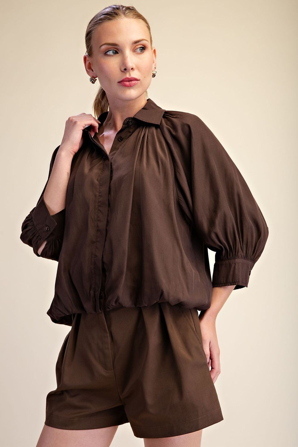 Choc Puff Sleeve Blouse