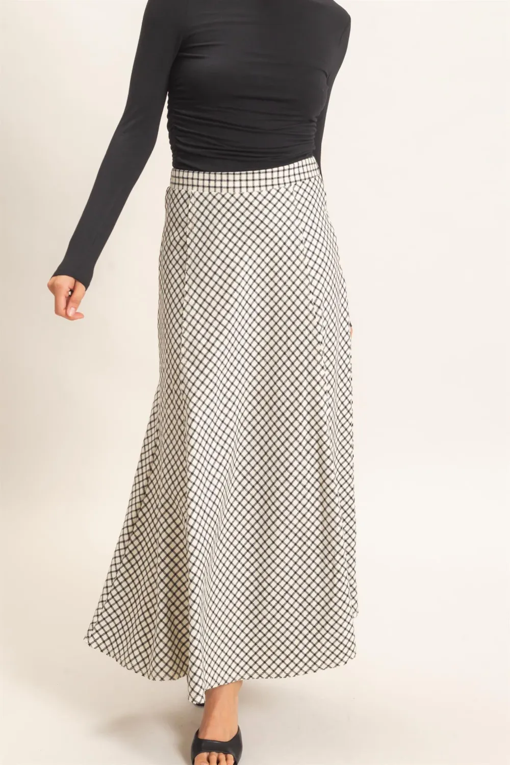 Bias Cut Plaid Midi Skirt