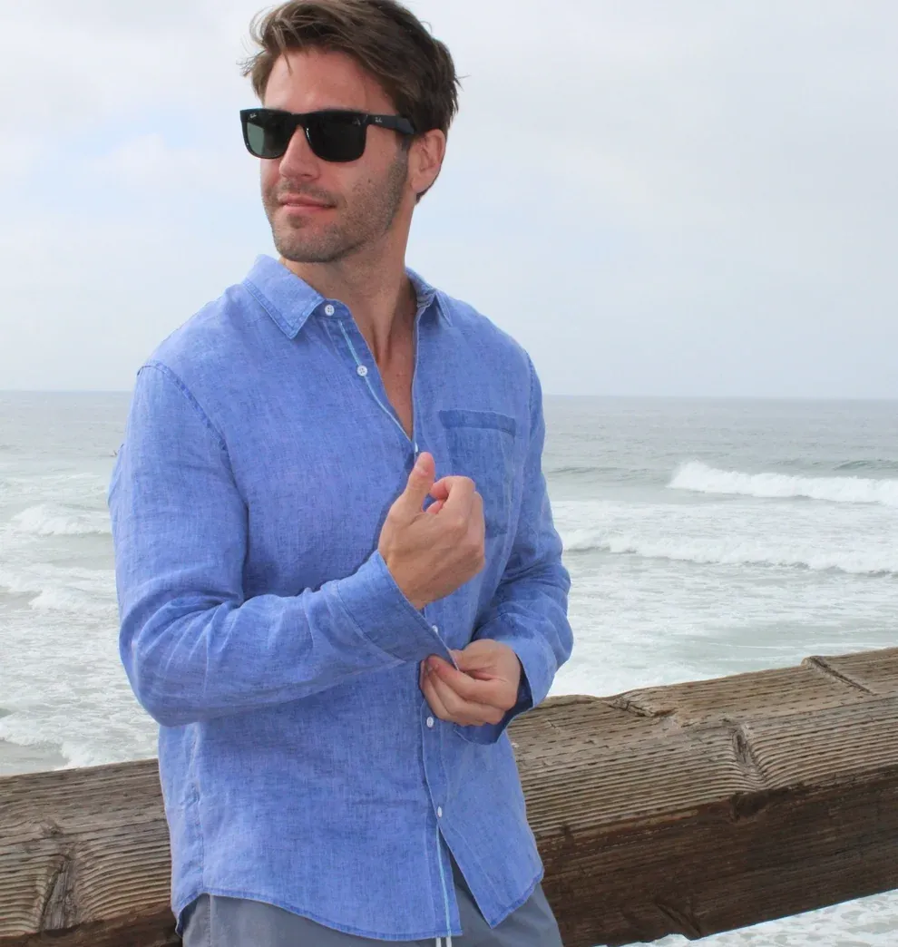 Lantana Linen Shirt, Color: Caspian, Size: Med