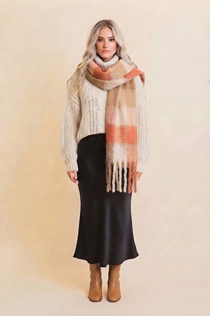 Oversized Cozy Scarf, Color: Rust/Camel