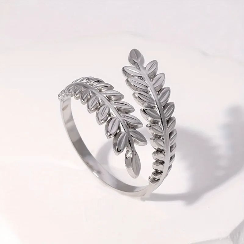 Silberner Blätter-Ring – Verstellbarer Edelstahl Ring mit filigranem Blatt-Design | Hypoallergen & Wasserfest