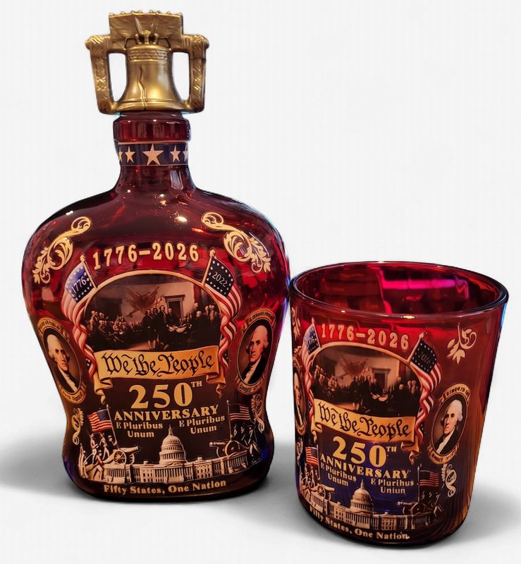 250 Anniversary Decanter with Bell Topper and Matching Glass