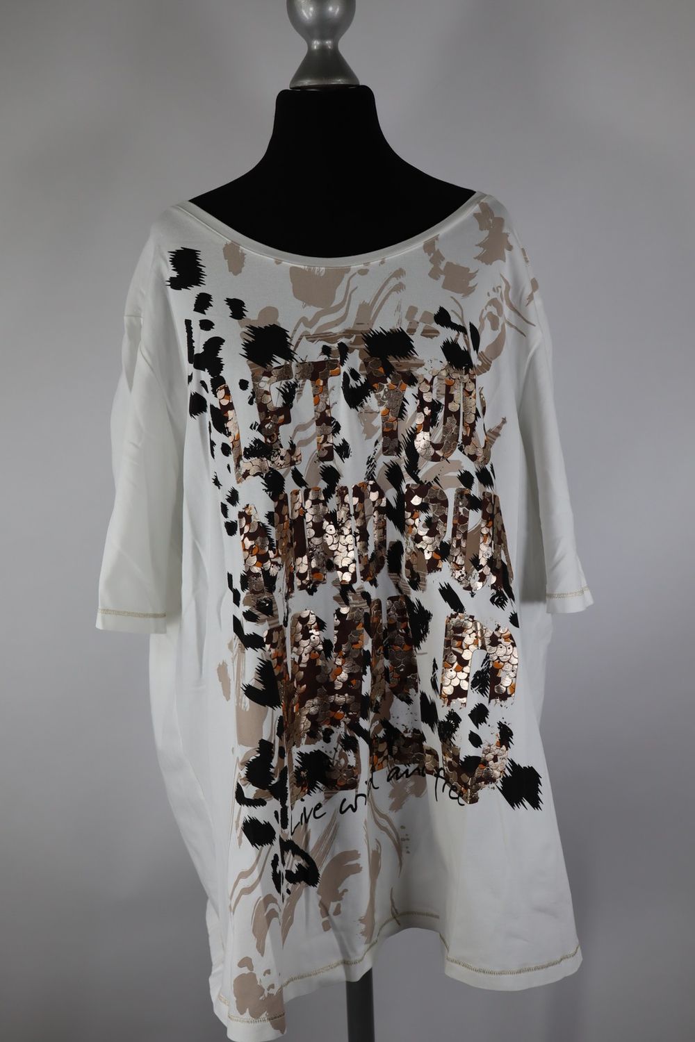 Ulla Popken Damen T-Shirt Gr. 50/52 Weiß Bunt – Baumwollmix, Top Zustand