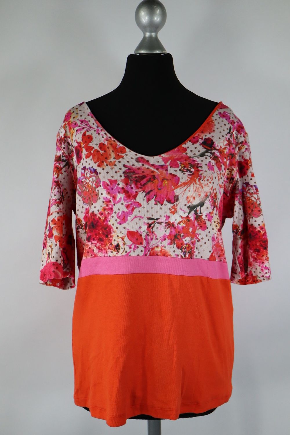 Marccain Damen T-Shirt Gr. N6 Baumwolle orange pink gemustert Top Zustand