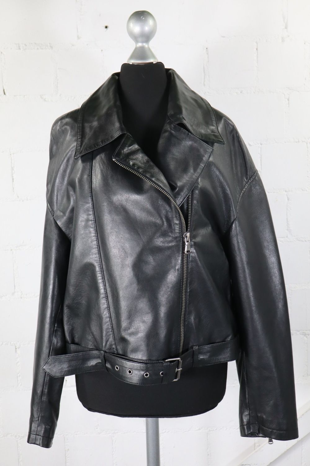 Freaky Nation Lederjacke M Schwarz NEU mit Etikett Echtleder Bikerjacke Gürt