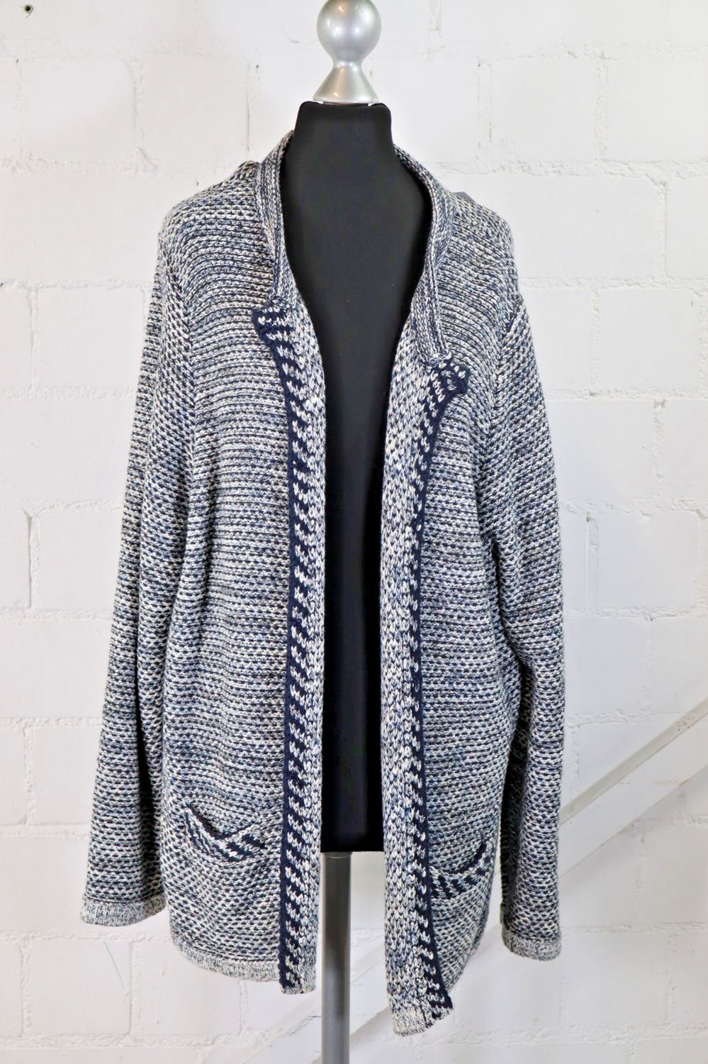Brax Damen Strickjacke Gr. 48 Blau Grau Melange Offener Cardigan Lagenlook TOP