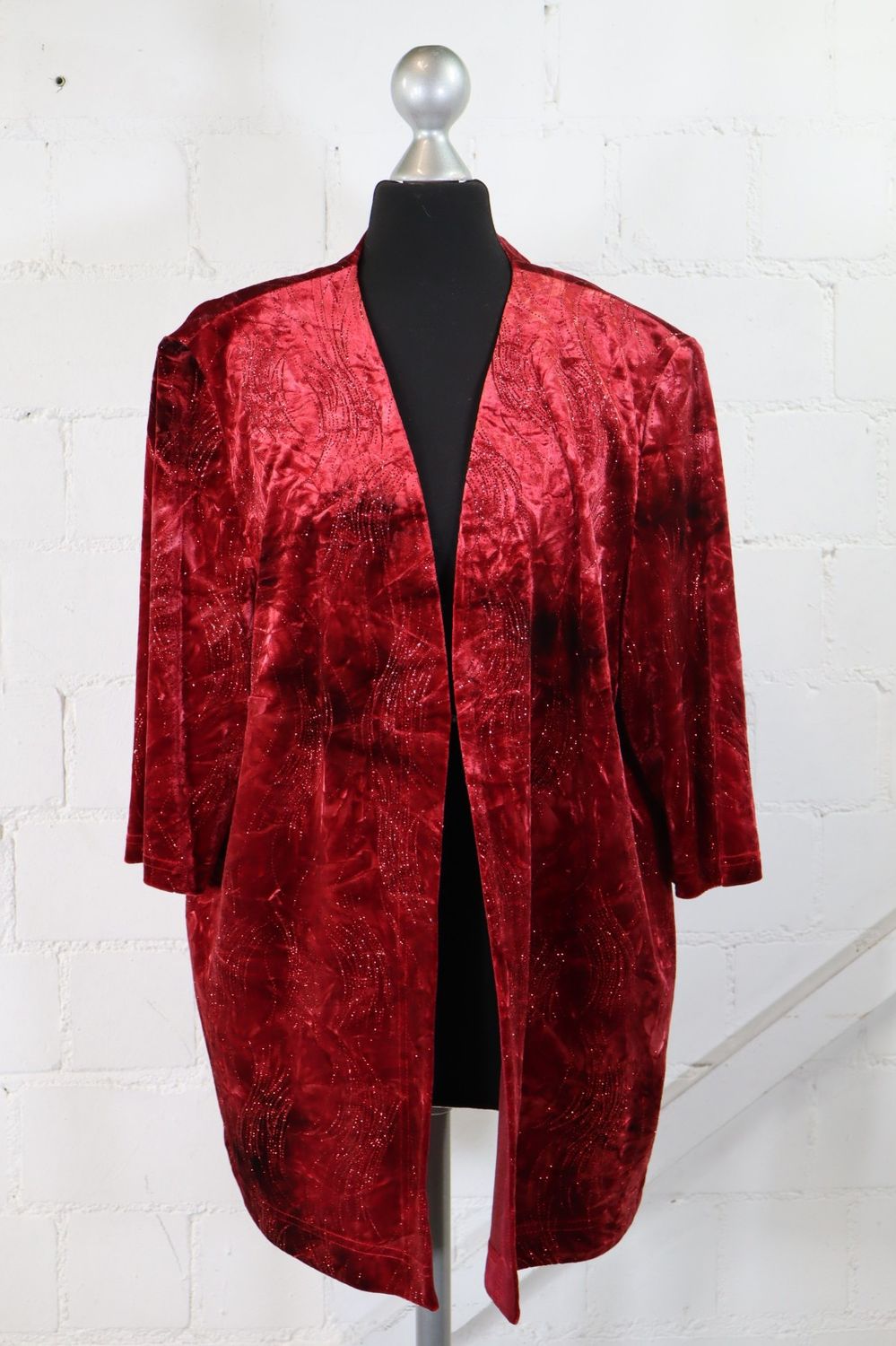 Hermann Lange Blazer Damen Gr. 46 Weinrot Glitzer 3/4 Arm Festlich Top Zustand