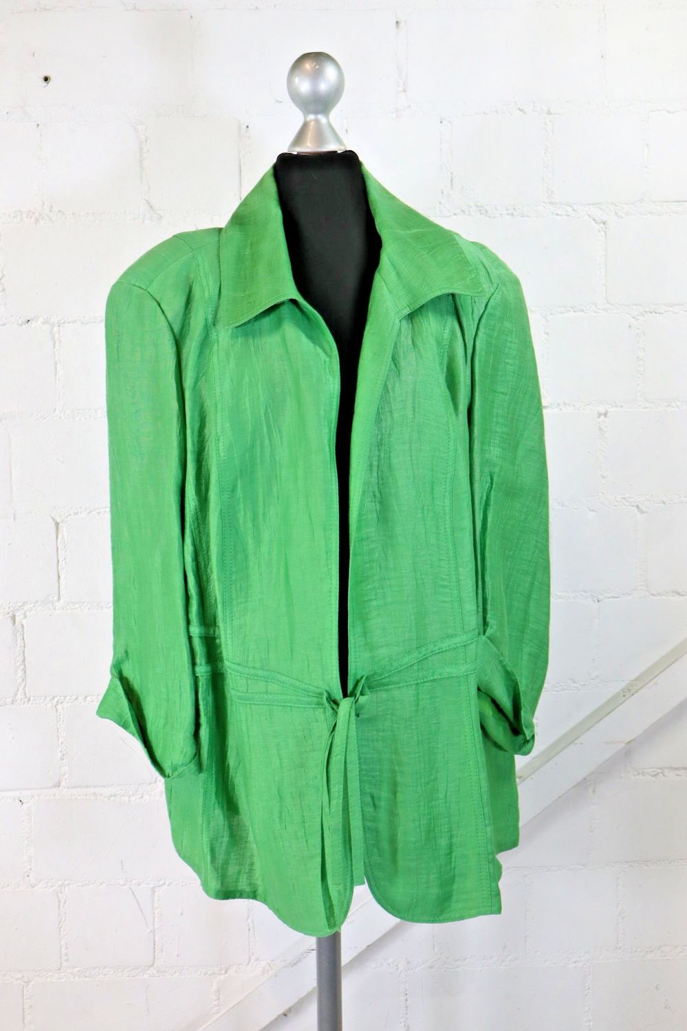 Gerry Weber Damen Leinen Jacke Gr. 48 Grün Sommerjacke Bindeband Offen Top