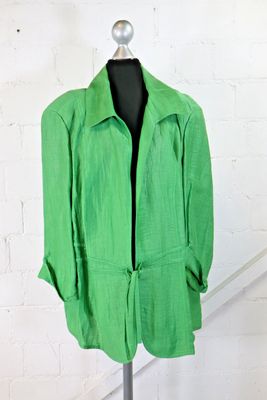 Gerry Weber Damen Leinen Jacke Gr. 48 Grün Sommerjacke Bindeband Offen Top