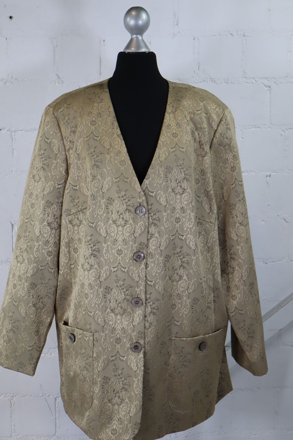 Frankenwälder Blazer Damen Gr. 46 Elfenbein Gelb Gold Muster Jacke Top Zustand