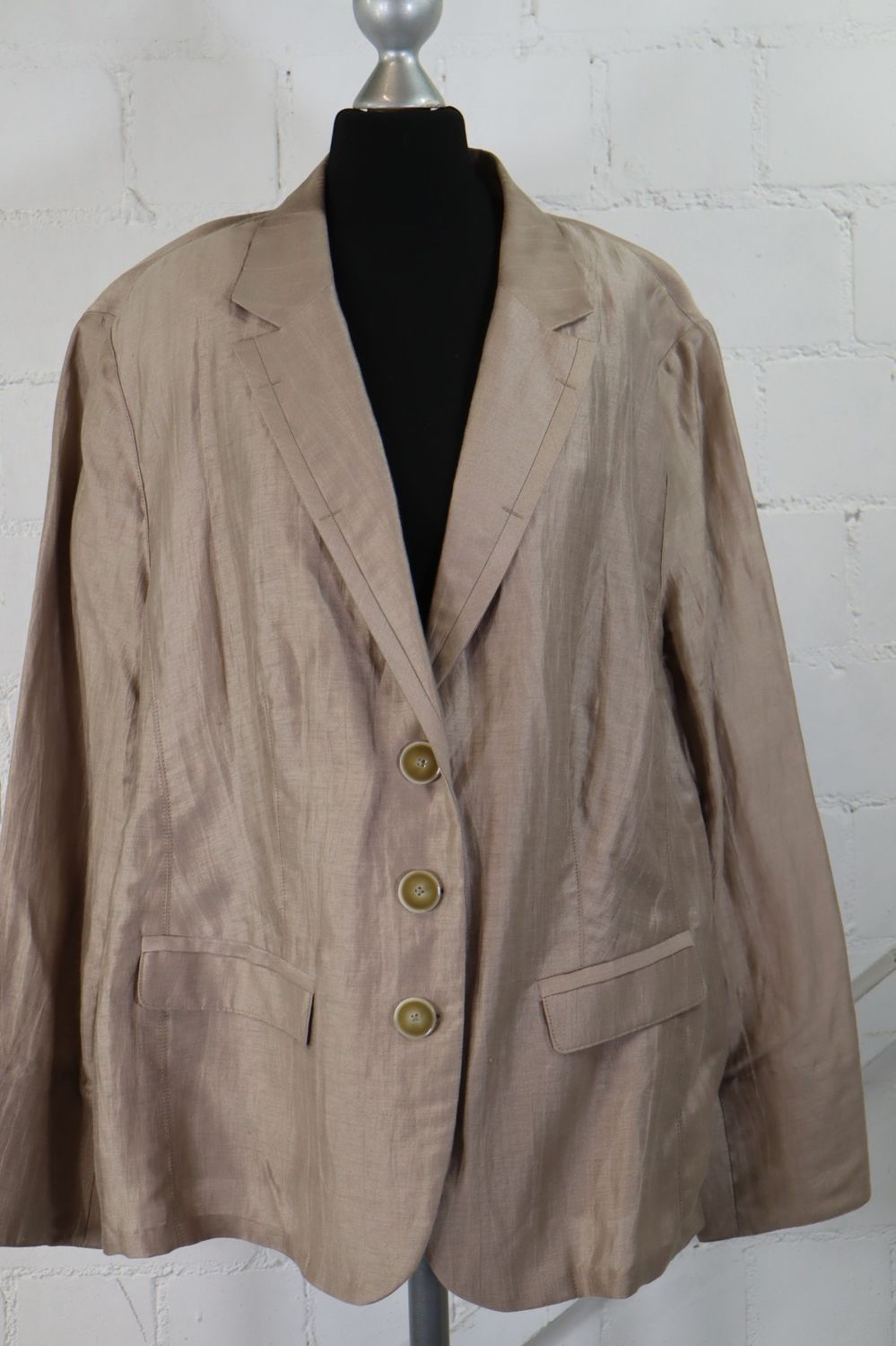 Frank Walder Blazer Damen Gr. 48 Beige Leinen Sommerjacke Business Top Zustand
