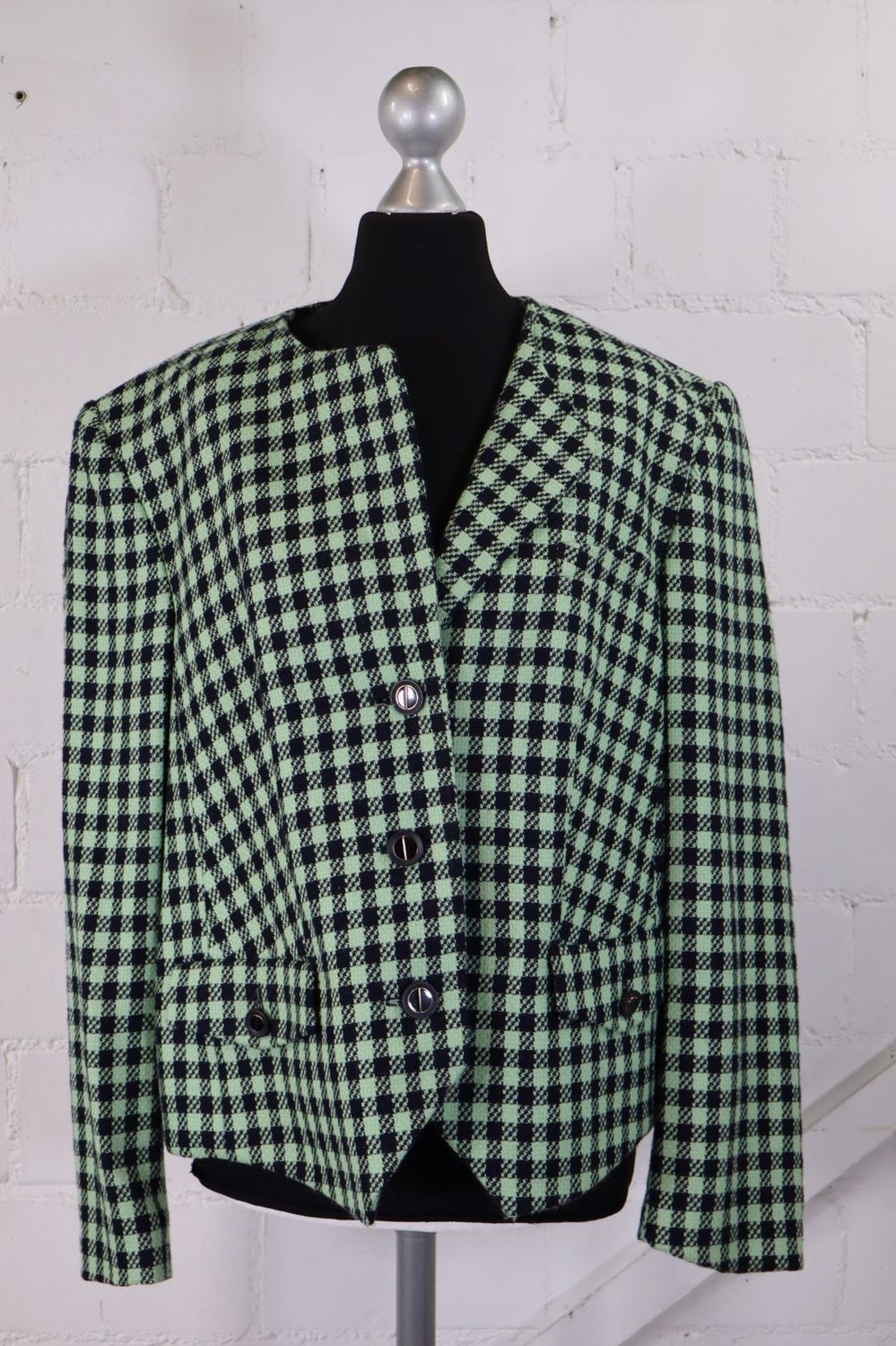 Basler Jacke Damen Gr. 44 Schurwolle Seide Grün Schwarz Blazer Top Zustand