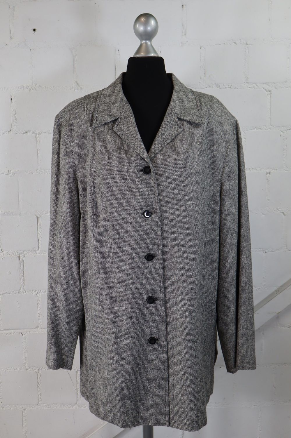 Frank Walder Blazer Damen Gr. 48 Schurwolle Grau Schwarz Weiß Business Top