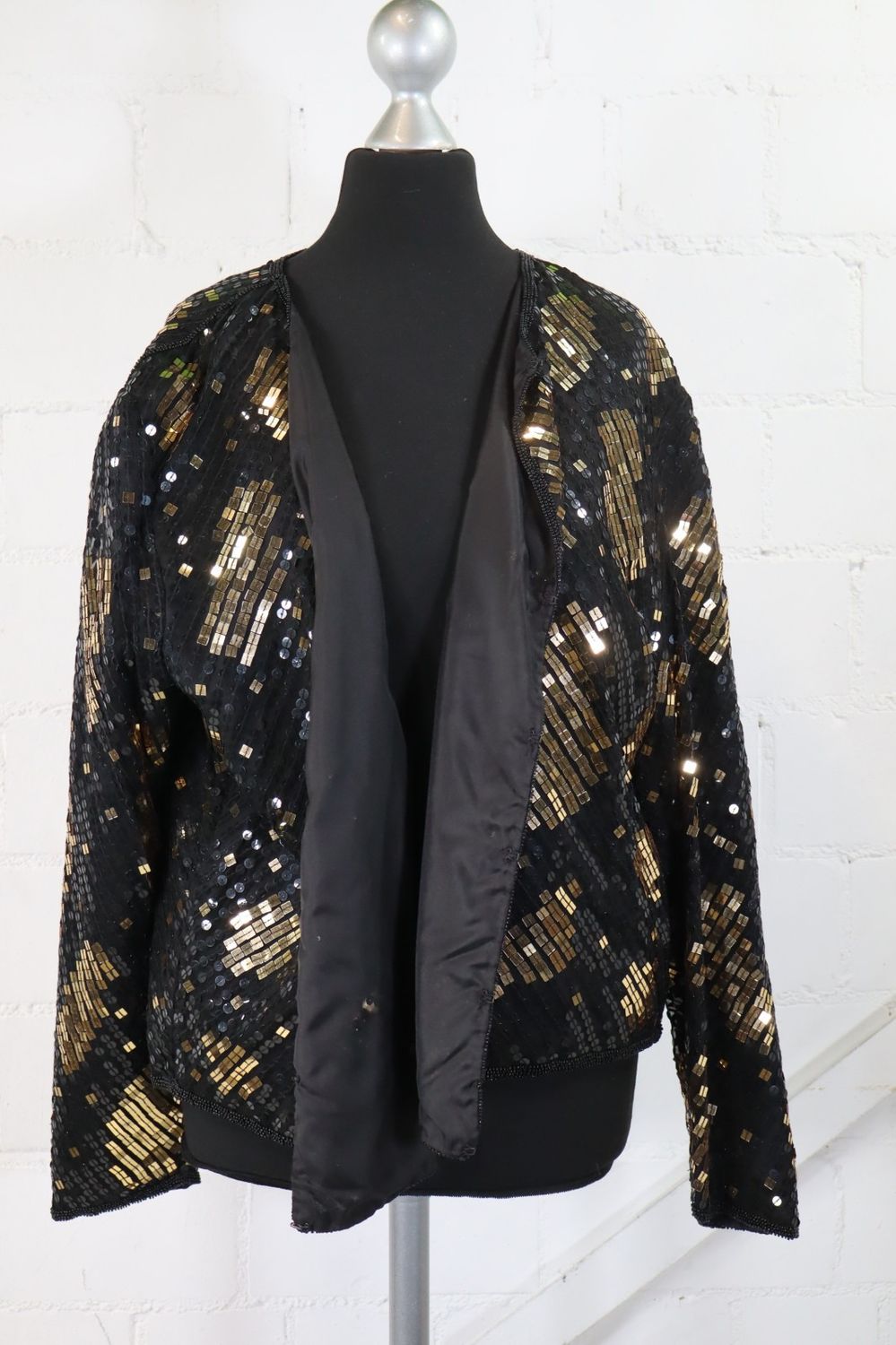 Höpfner Blazer Damen Gr. 44 Seide Pailletten Schwarz Gold Festlich Jacke Top