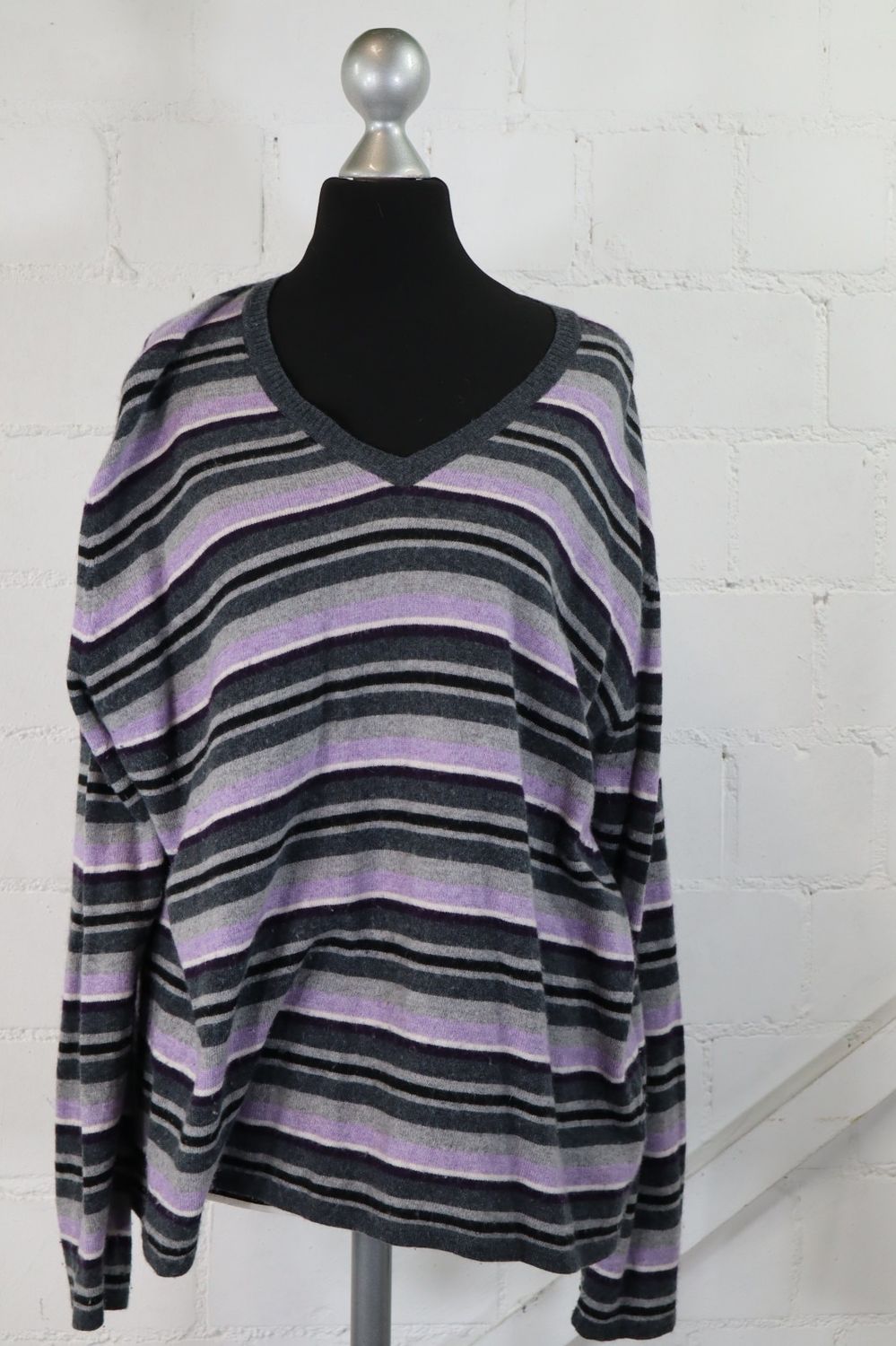 Gerry Weber Damen Pullover Gr. 48 Kaschmir Wolle Angora Gestreift Strick Top