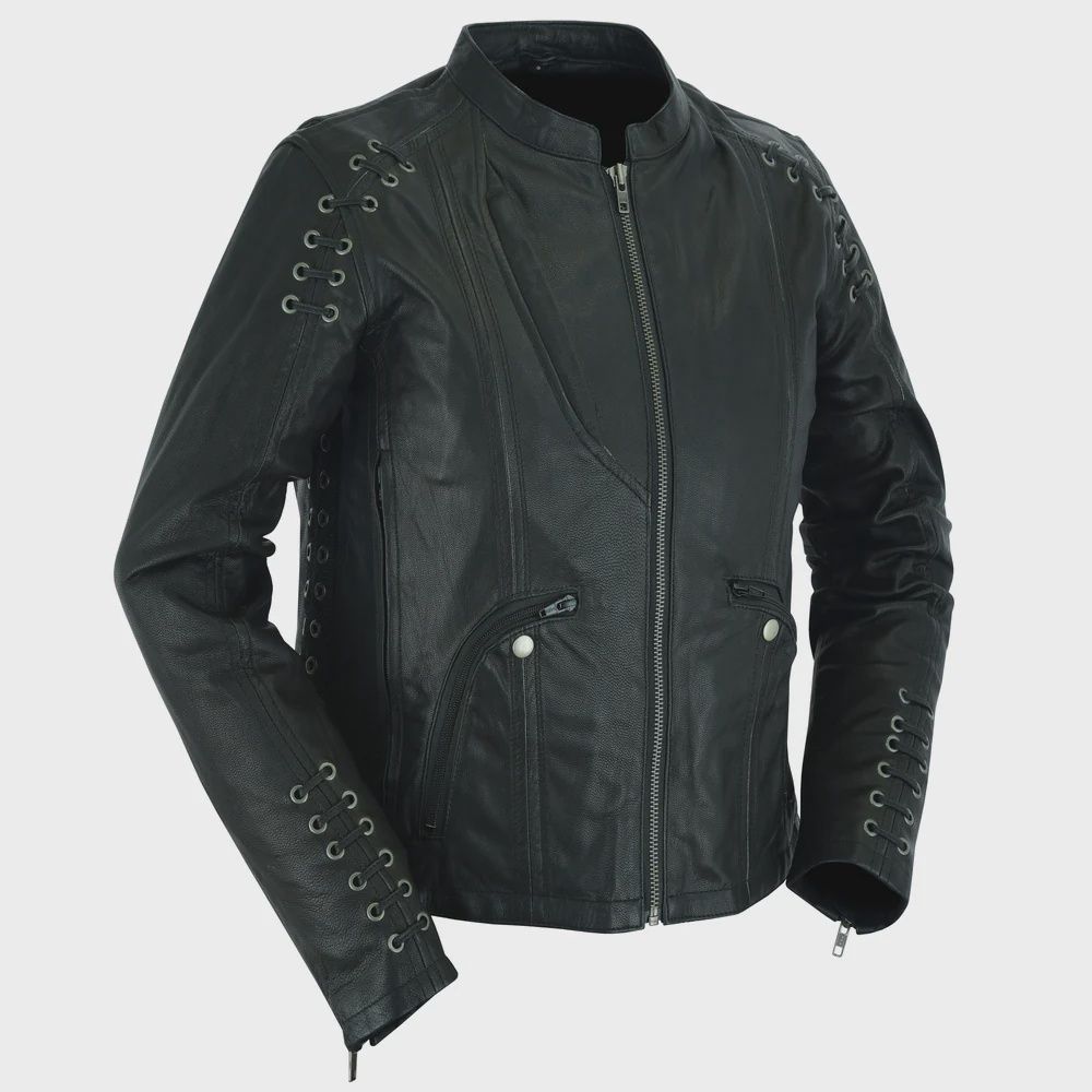 DS885 WOMEN&#39;S STYLISH JACKET WITH GROMMET AND LACING ACCENTS