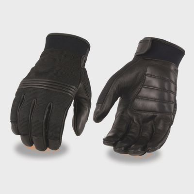 MG7517 Men&#39;s Black Leather Mesh Gel Palm Gloves W/ Rubberized Flex Knuckles