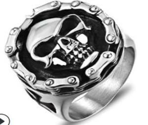 R113 Biker Chain Skull Face Ring