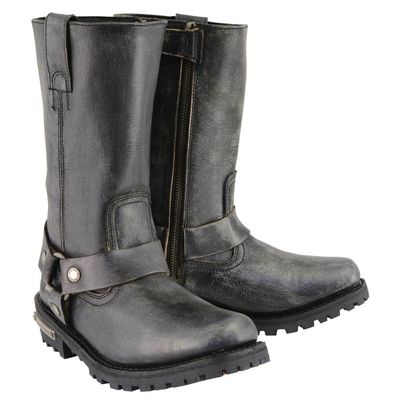 MBM9006 Men&#39;s Distressed Grey Leather 11-Inch Square Toe Harness Boots