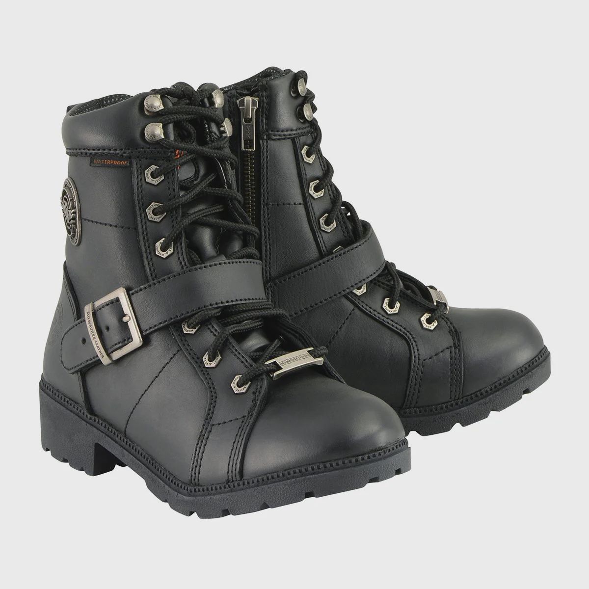MBL9326WP Women&#39;s Black Leather Waterproof Motorcyle Rider Boots