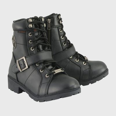 MBL9326WP Women&#39;s Black Leather Waterproof Motorcyle Rider Boots