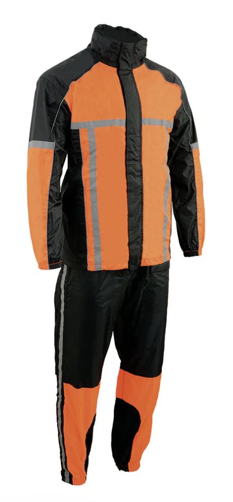 MPM9510 Men&#39;s Water Resistant Rain Suit w/ Hi-Vis Reflective Tape, Colour: BLACK-ORANGE, Size: S