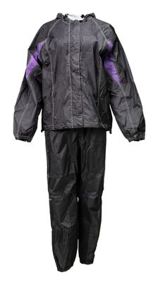 MPL9601 Women&#39;s Black and Purple Water Resistant Rain Suit w/ Reflective Material and Hoodie