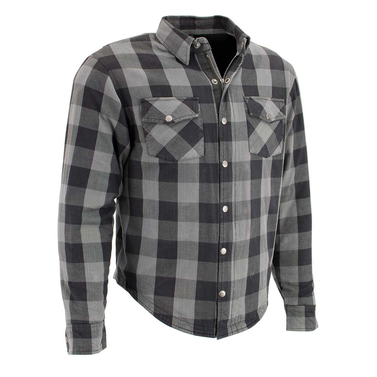 MPM1630 Men&#39;s Plaid Flannel Biker Shirt w/ CE Armor - Reinforced w/ Aramid Fibers