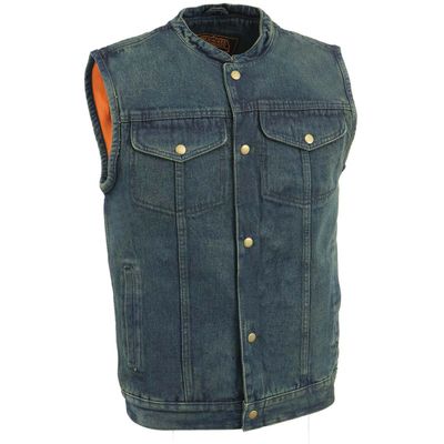 DM2238 Men&#39;s Classic Blue Denim Club Style Vest with Snap Button Closure