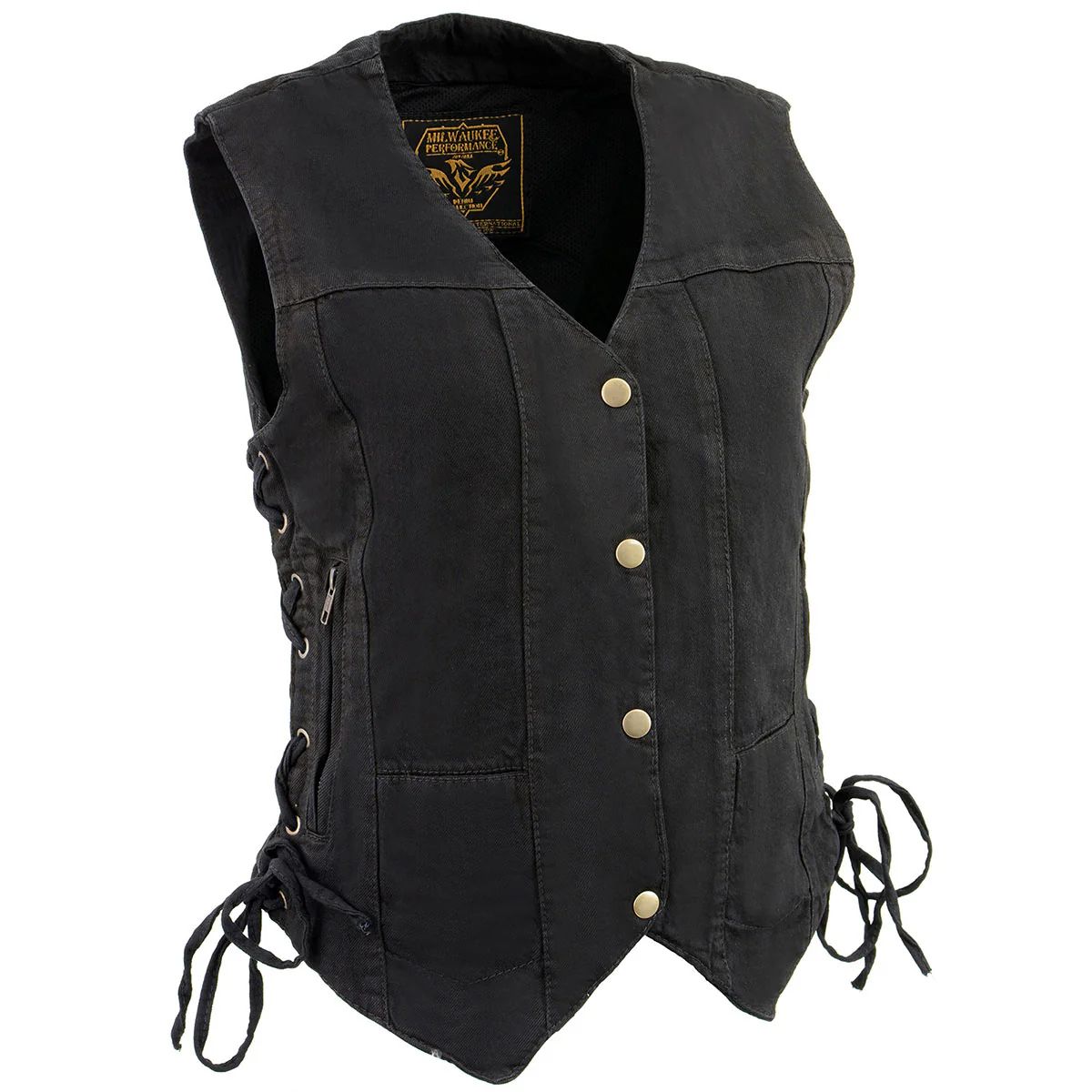 MDL4020 Women&#39;s Classic Black ‘6 Pocket’ Side Lace Denim Vest