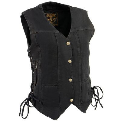 MDL4020 Women&#39;s Classic Black ‘6 Pocket’ Side Lace Denim Vest