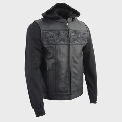 MLM3563 Men&#39;s Leather Vest w/ Removable Hoodie