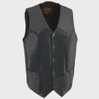 SH1310Tall Men&#39;s Black Leather Classic V-Neck Vest