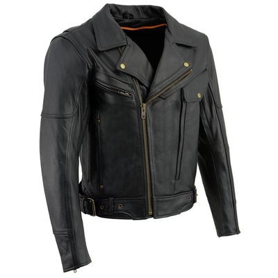 LKM1770 Men&#39;s Black Leather Brando Style Jacket
