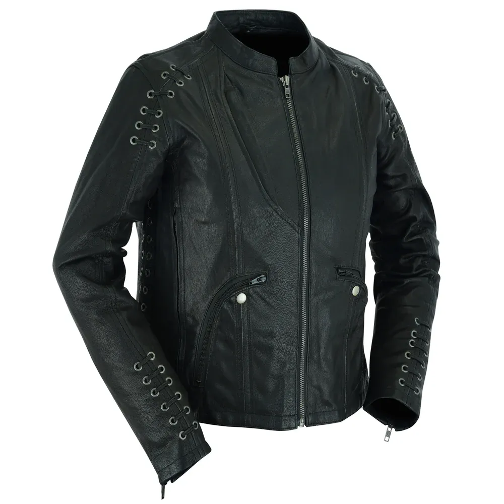 DS885 WOMEN'S STYLISH JACKET WITH GROMMET AND LACING ACCENTS