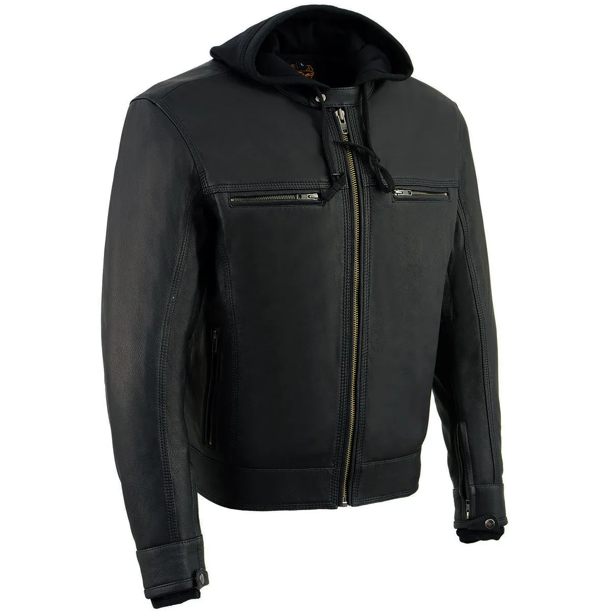 MLM1552 Men's Black Leather Vented Jacket w/ Hoodie