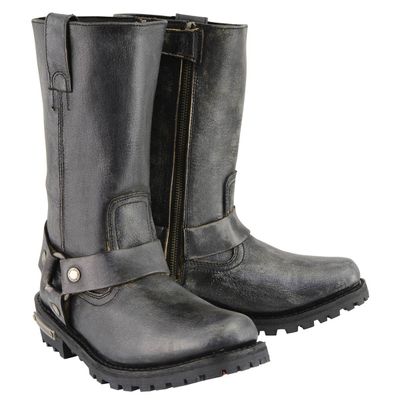 MBM9006 Men's Distressed Grey Leather 11-Inch Square Toe Harness Boots