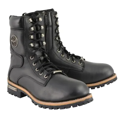 MBM9095 Men's Classic Black Logger Boots w/ Side Zipper