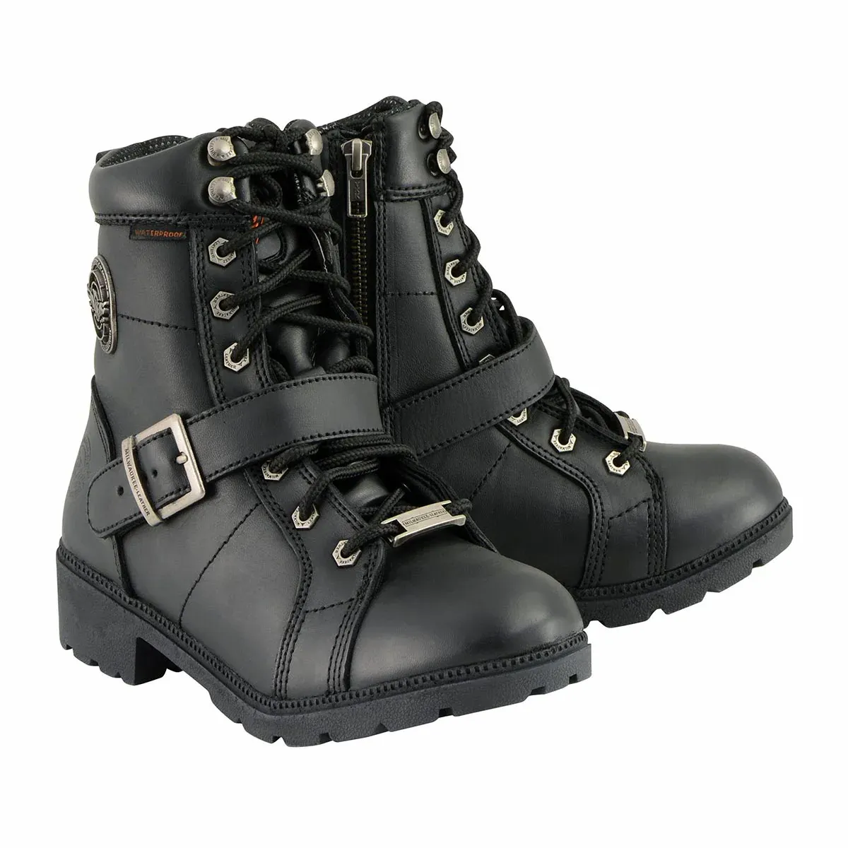 MBL9326WP Women's Black Leather Waterproof Motorcyle Rider Boots