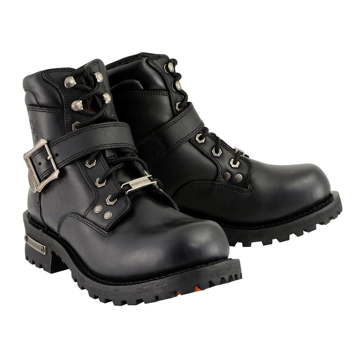 MBM9010 Men's Black Leather 6-inch Engineer Boots with Side Buckle