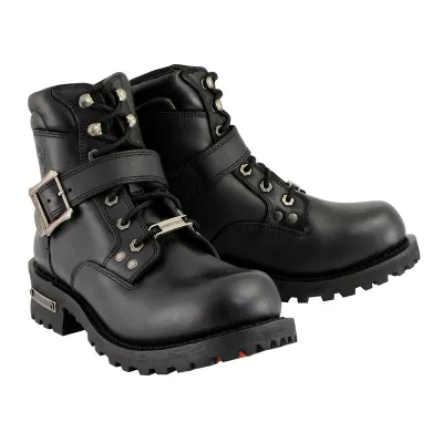 MBM9010 Men's Black Leather 6-inch Engineer Boots with Side Buckle