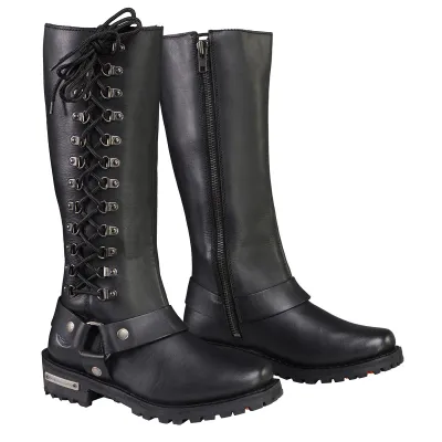 MBL9365 Women's Black Leather 14-Inch Harness Square Toe Boots