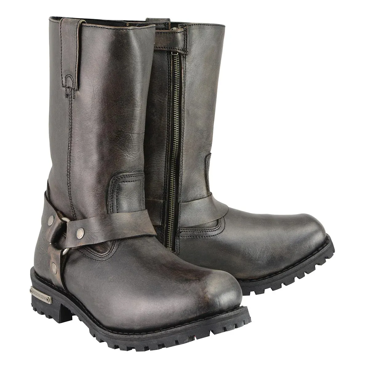 MBM9005 Men's Distressed Brown Leather 11-Inch Square Toe Harness Boots
