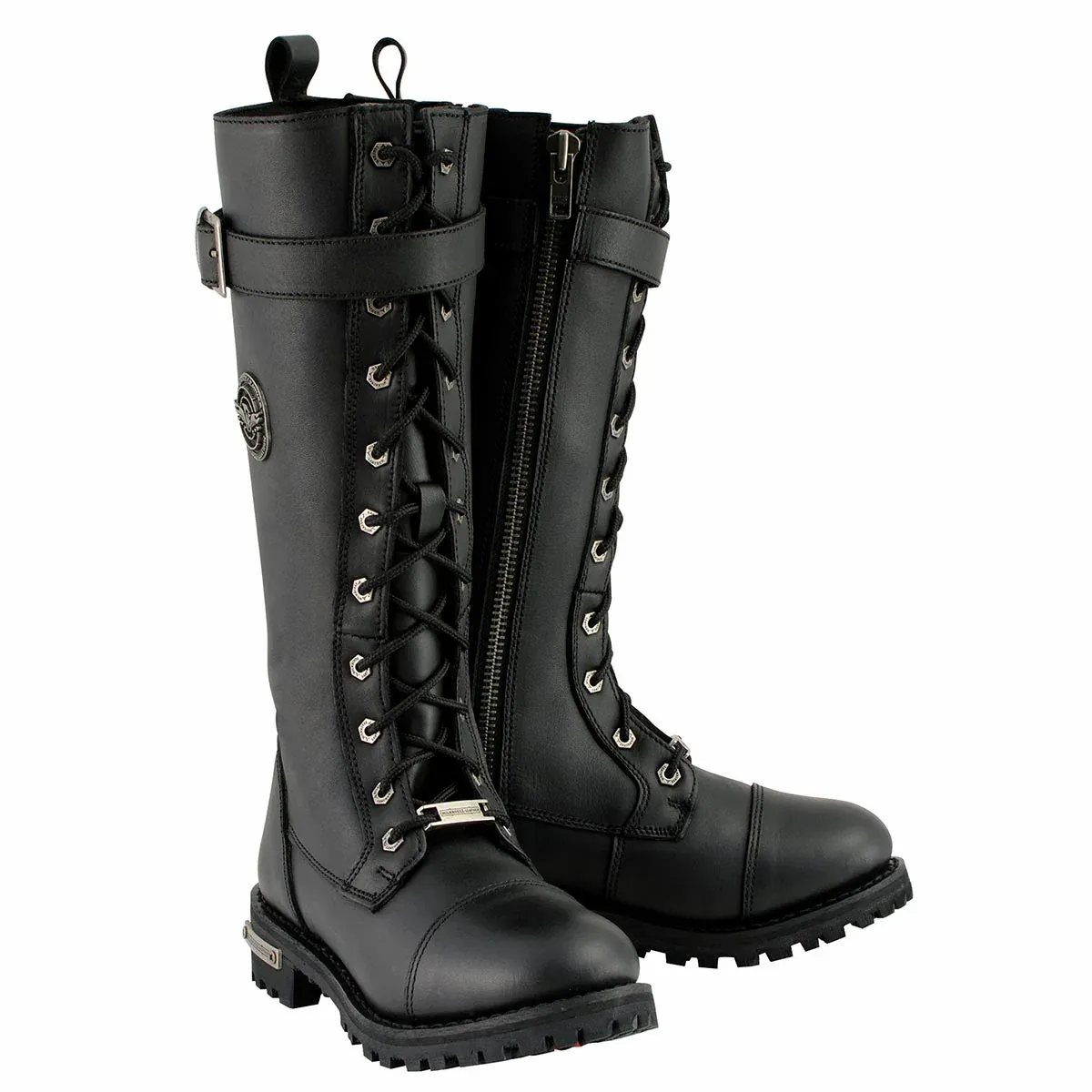 MBL9355 Women's Black 14-inch Leather Boots with Calf Buckle