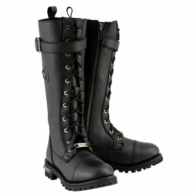 MBL9355 Women's Black 14-inch Leather Boots with Calf Buckle